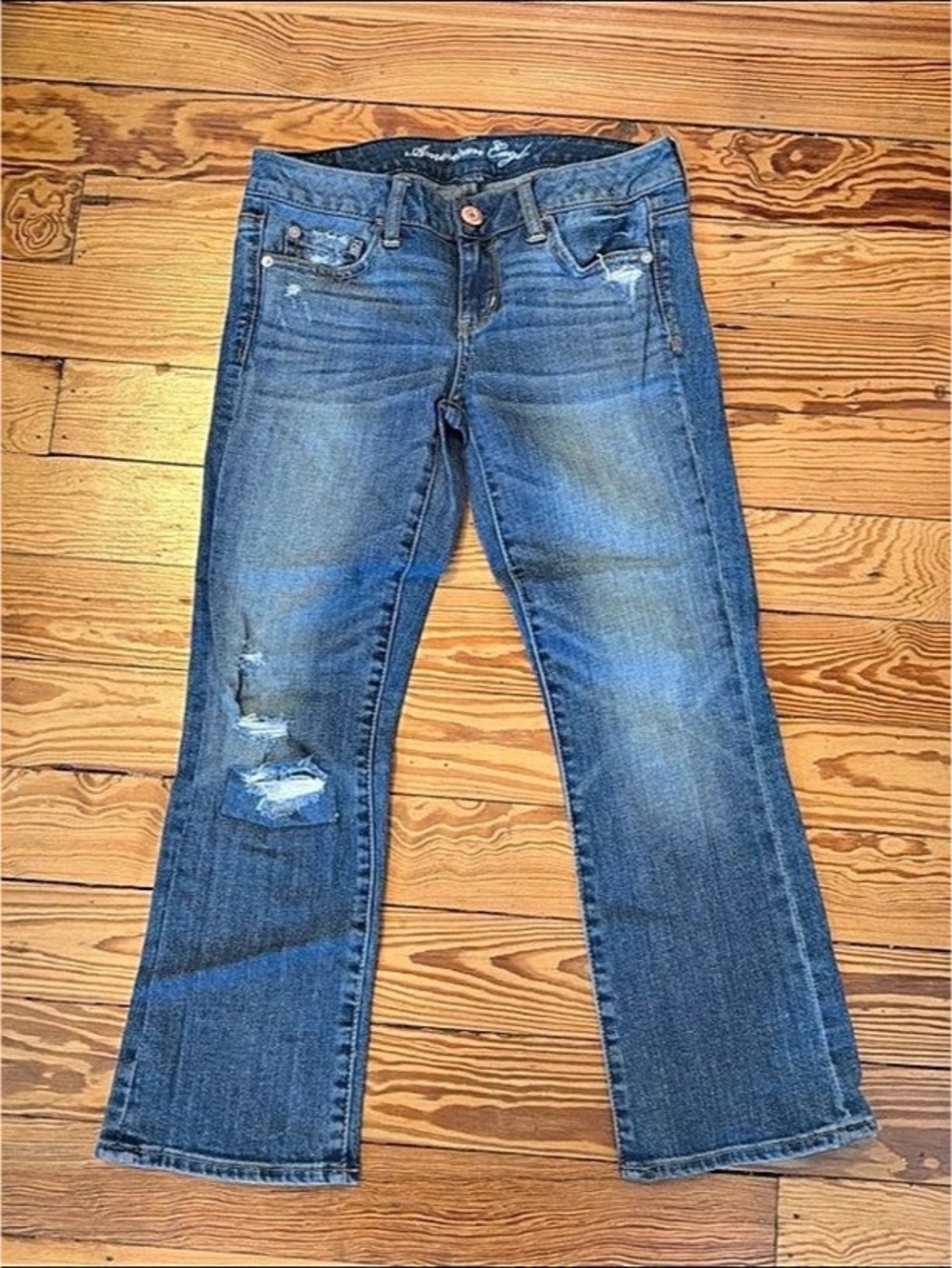 American Eagle Outfitters Vintage Flare Distressed Flare Jeans in Blue Waist 2